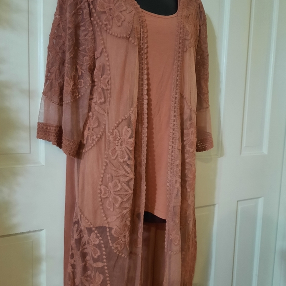 Woman's beautiful Camisole & Lace Duster set - Color: dusty rose - Size: XL - Picture 9 of 9